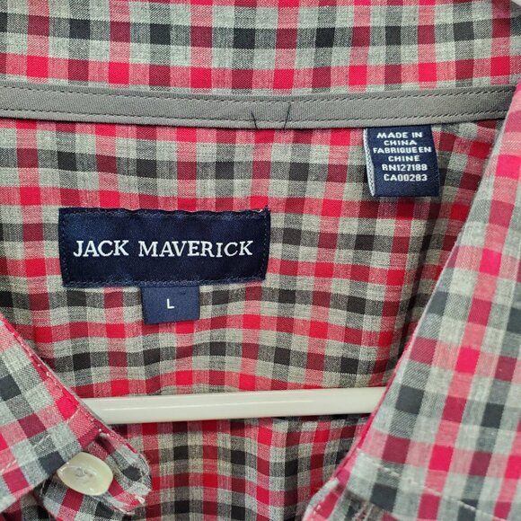 Jack Maverick Men's Button Up Long Sleeve Check Red Gray Large New Without Tag - Picture 2 of 8